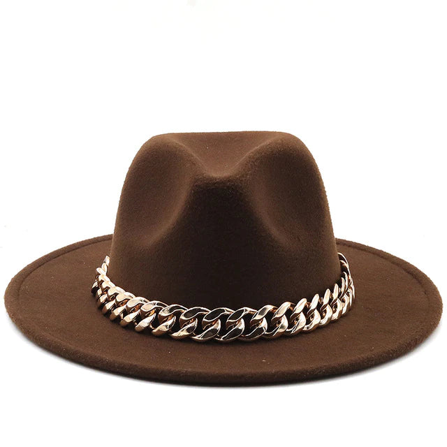 Brown Chain Fedora Hat
