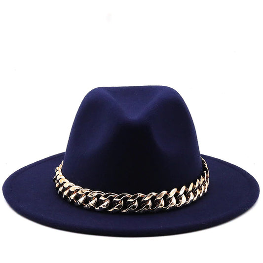 Dark Blue Chain Fedora Hat