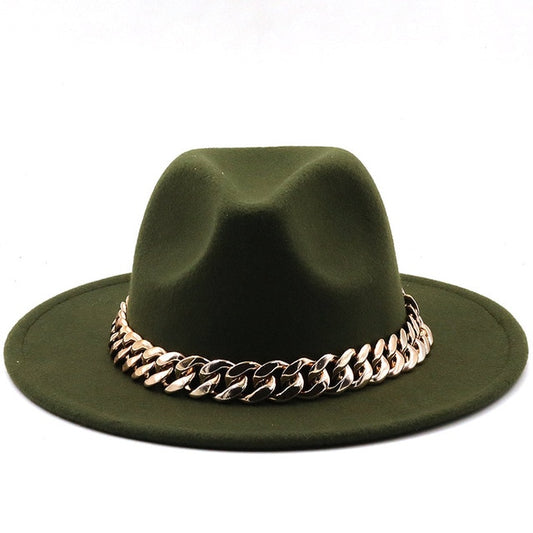 Olive Green Chain Fedora Hat