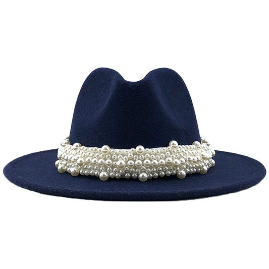 Dark Blue Pearl Fedora Hat
