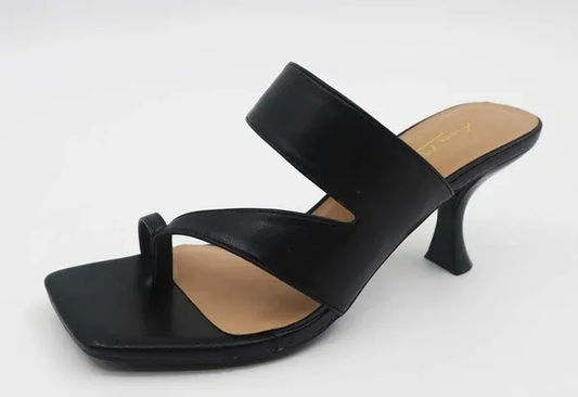 Black Open Toe Strappy Kitten Heel