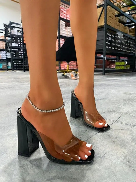 Future clear Black chunky heel